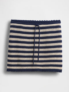 100% Cotton Crochet Easy Mini Skort - Navy blue stripe