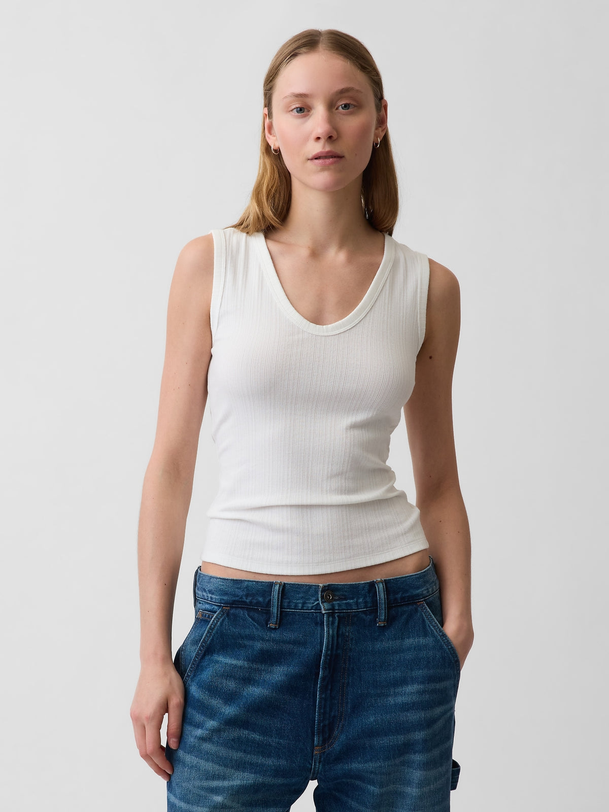 Variegated Rib Tank Top - Fresh white