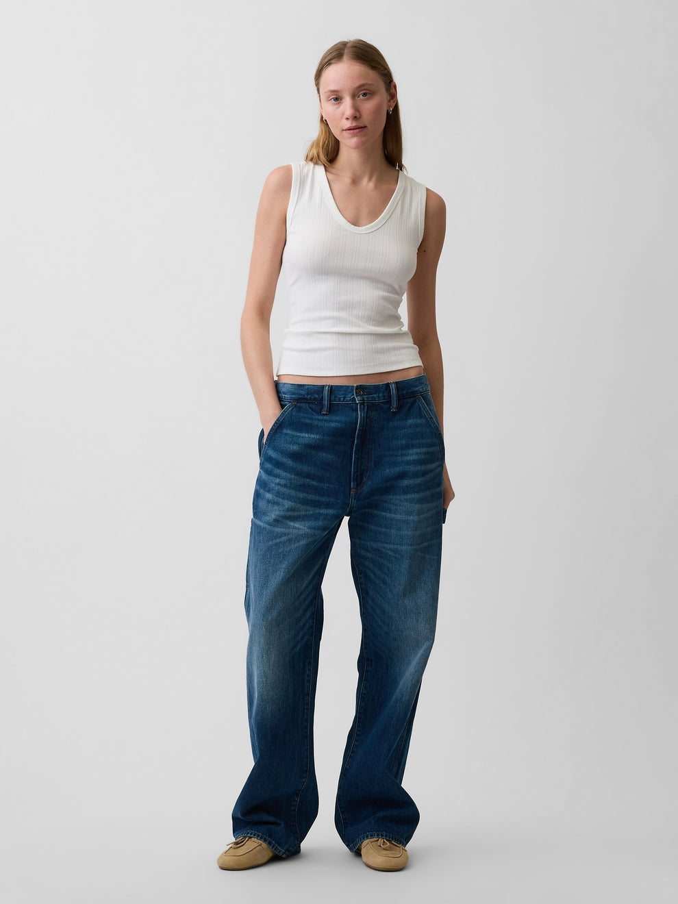 Variegated Rib Tank Top - Fresh white