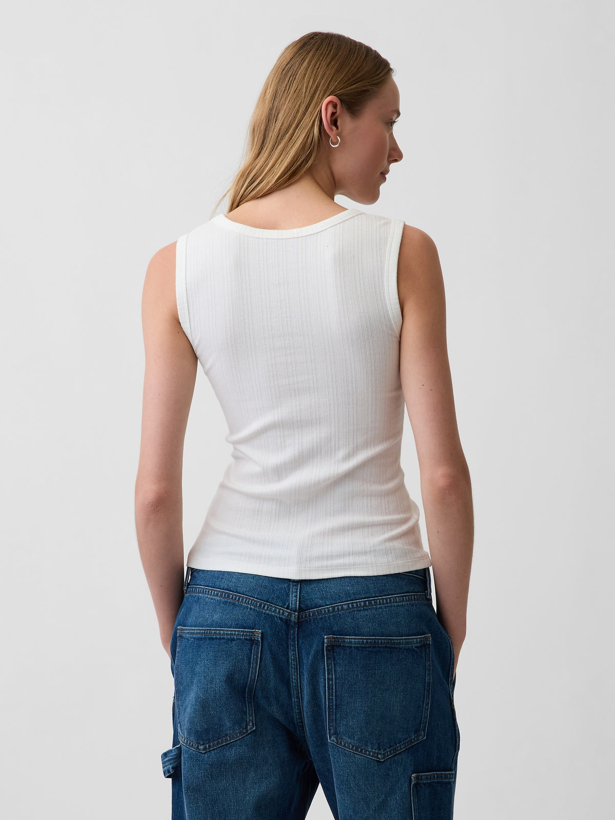 Variegated Rib Tank Top - Fresh white