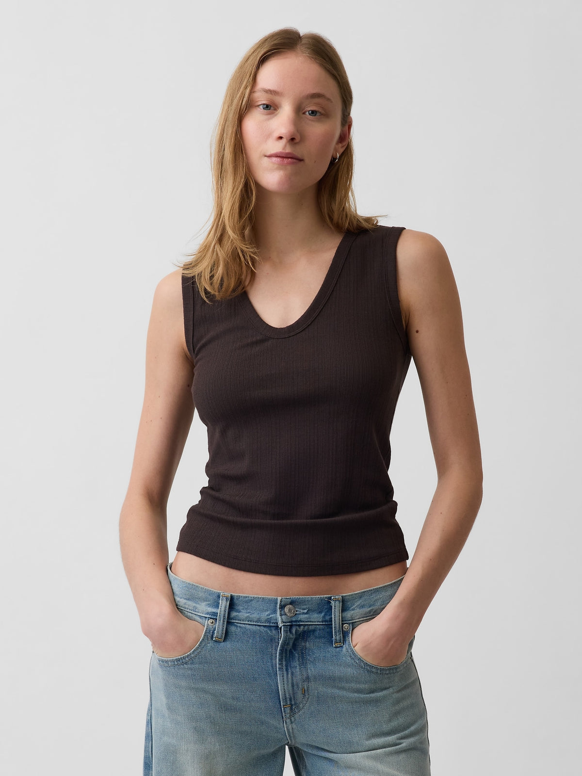 Variegated Rib Tank Top - Terra brown