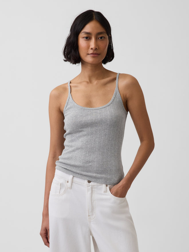 Pointelle Crop Cami - Heather grey
