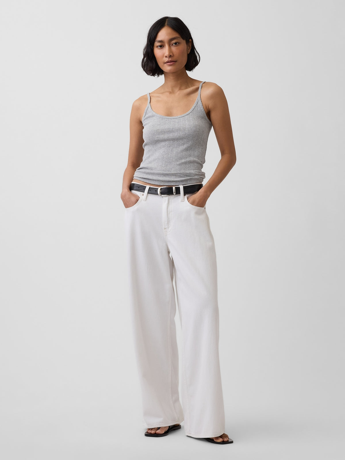 Pointelle Crop Cami - Heather grey