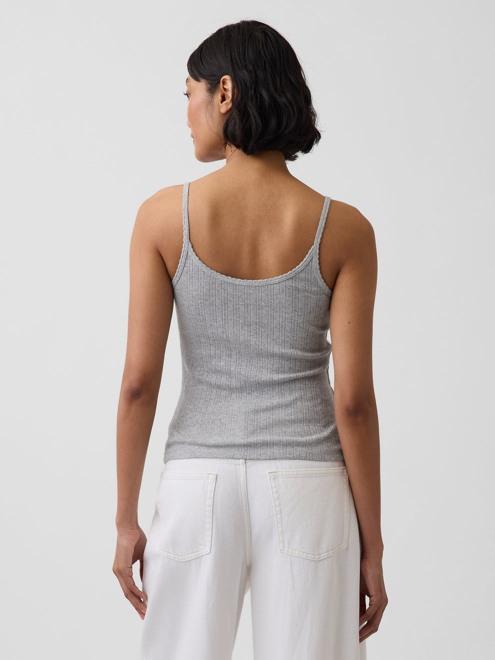 Pointelle Crop Cami - Heather grey