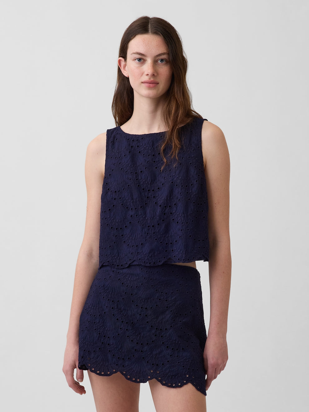 Eyelet Crop Shell Tank Top - Navy blue uniform