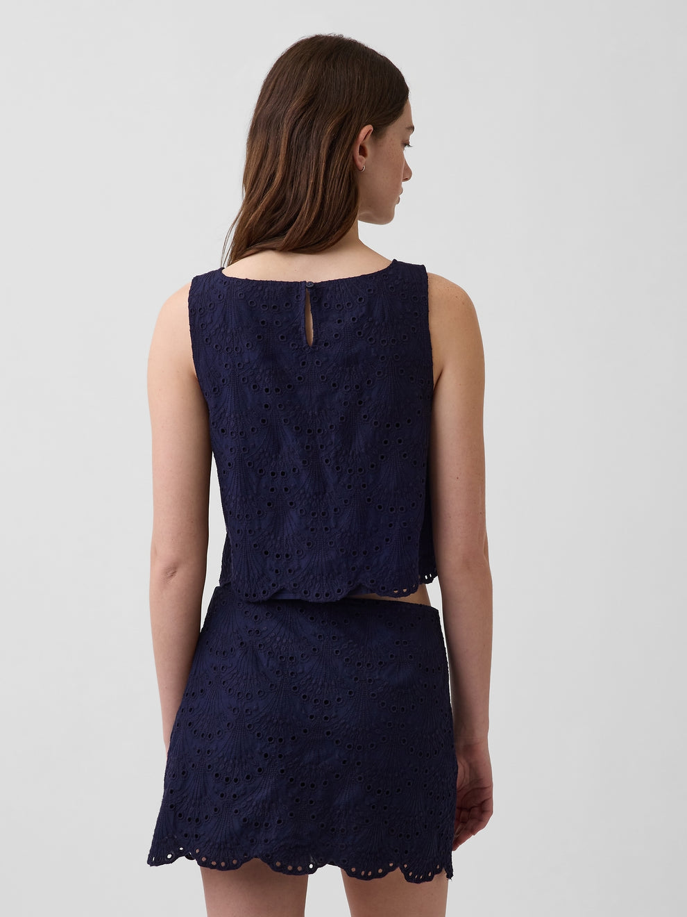 Eyelet Crop Shell Tank Top - Navy blue uniform