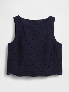 Eyelet Crop Shell Tank Top - Navy blue uniform