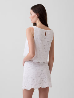 Eyelet Crop Shell Tank Top - Fresh white
