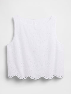 Eyelet Crop Shell Tank Top - Fresh white