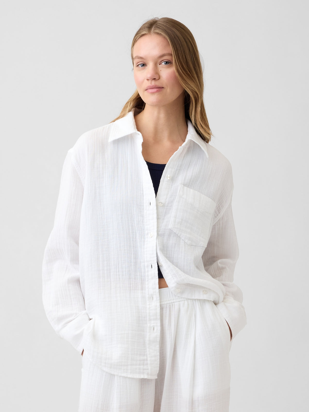 Oversized Shirt in Gauze - Fresh white