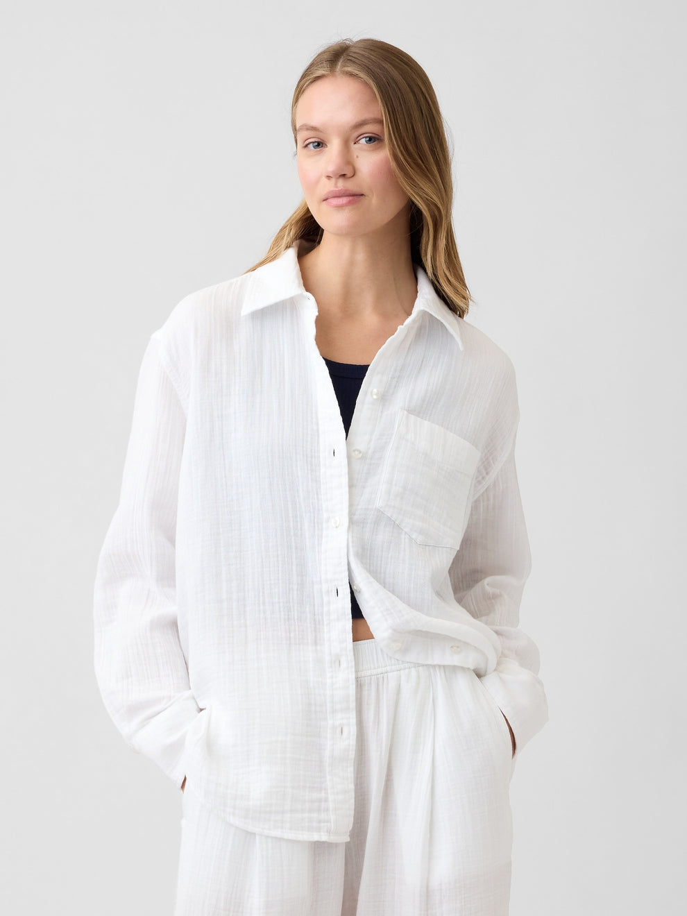 Oversized Shirt in Gauze - Fresh white