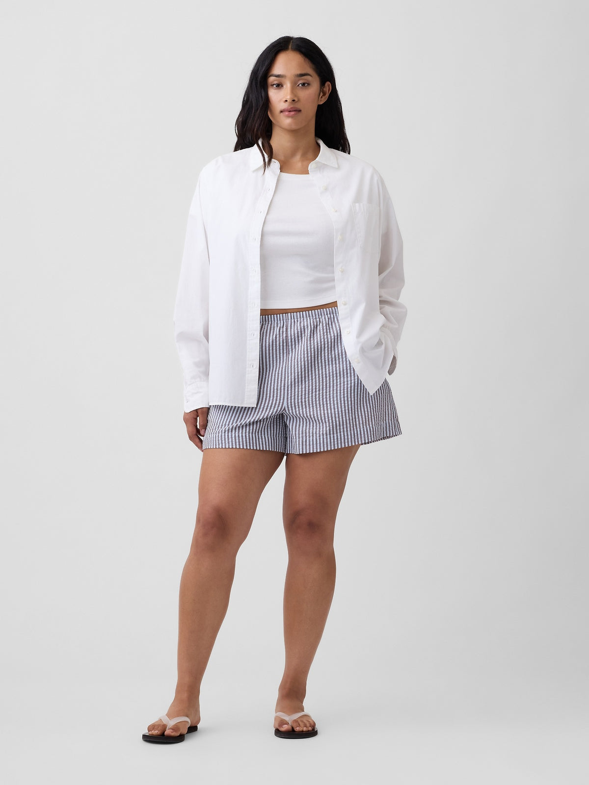 4" Relaxed Pull-On Seersucker Shorts - Chocolate bar stripe