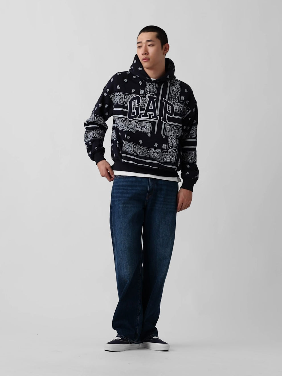 Adult VintageSoft Bandana Oversized Logo Hoodie in Navy Bandana — alternate full-length view