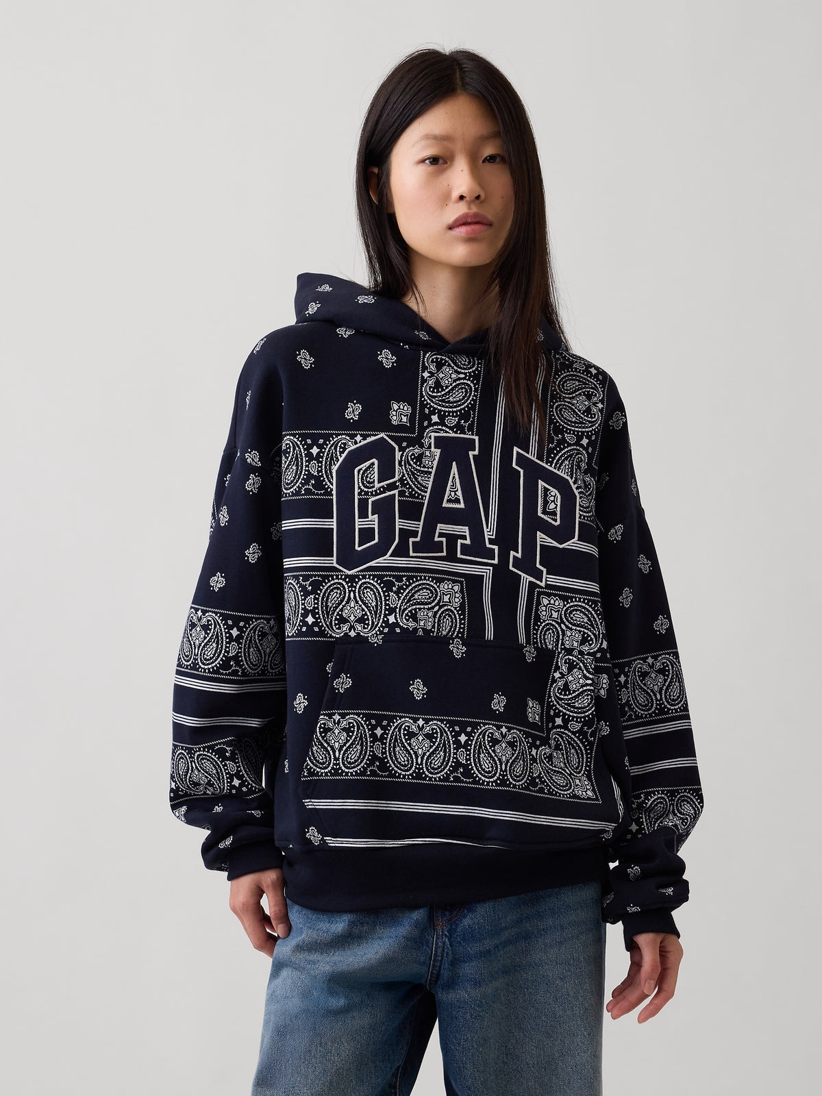 Adult VintageSoft Bandana Oversized Logo Hoodie in Navy Bandana — alternate model view