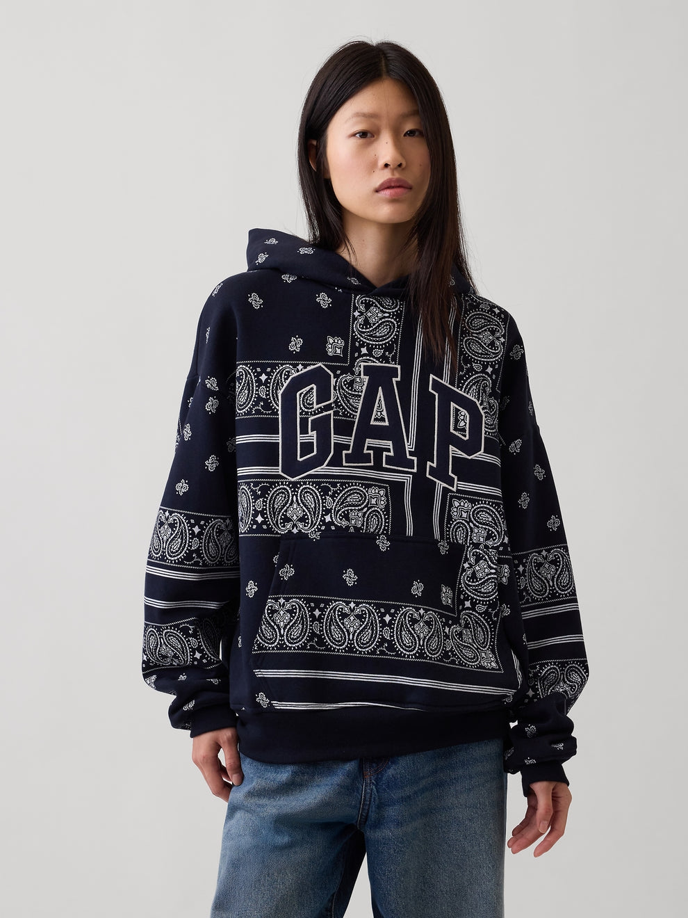 Adult VintageSoft Bandana Oversized Logo Hoodie in Navy Bandana — alternate model view