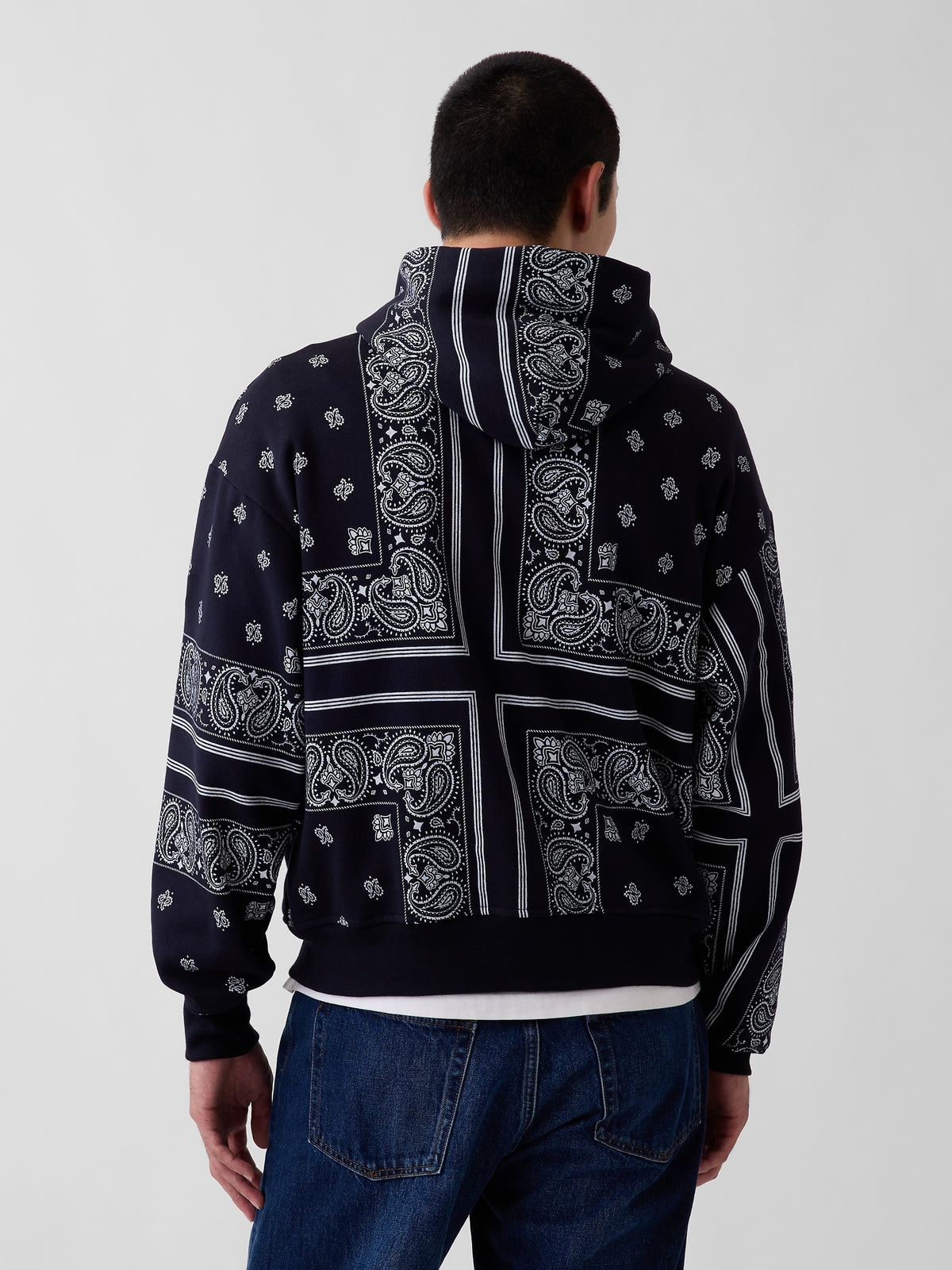 Adult VintageSoft Bandana Oversized Logo Hoodie in Navy Bandana — back view