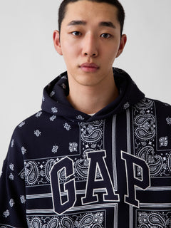 Adult VintageSoft Bandana Oversized Logo Hoodie in Navy Bandana — logo and bandana-print detail