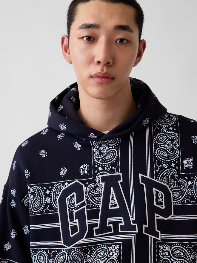 Adult VintageSoft Bandana Oversized Logo Hoodie in Navy Bandana — logo and bandana-print detail