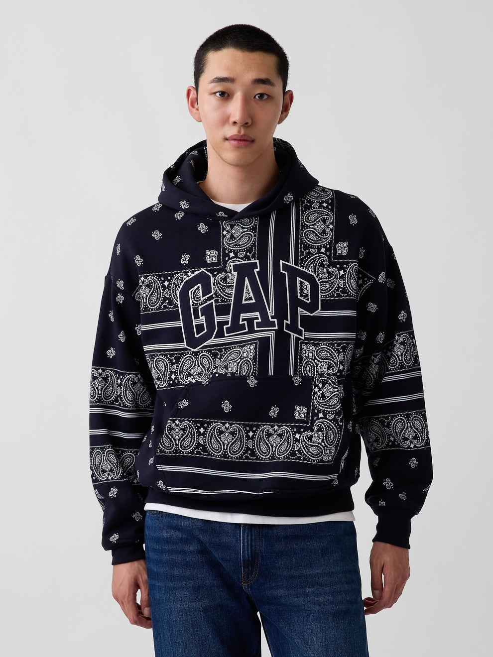 Adult VintageSoft Bandana Oversized Logo Hoodie in Navy Bandana — front view